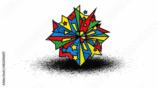 Vibrant Exploding Starburst Design with Colorful Geometric Shapes and Patterns.