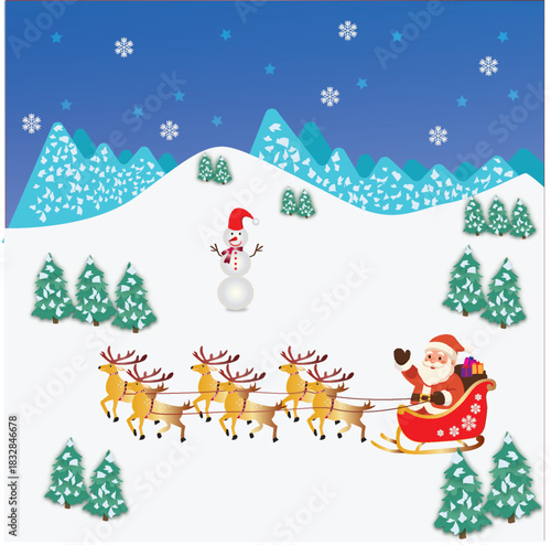Merry christmas with santa in blue background
