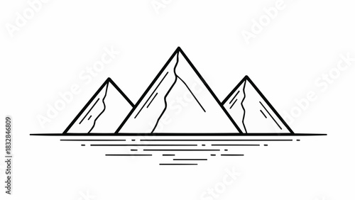 Minimalist three mountain peaks in a simple line art style.