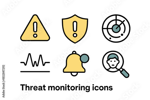 Threat monitoring icons collection with alert system symbols