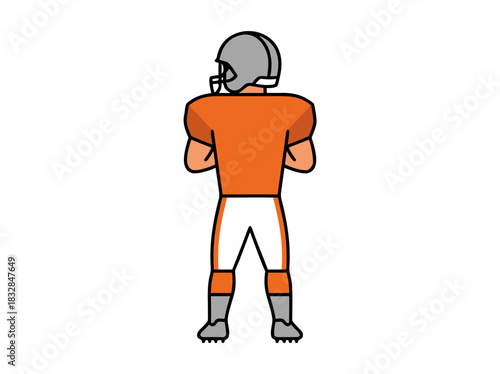 American Football Player In Orange Uniform With White Accents Stands Facing Away From Camera On Black Background Ready To Play A Game