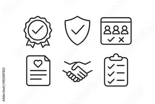 Trust and verification icons featuring checklist, shield, and handshake symbols