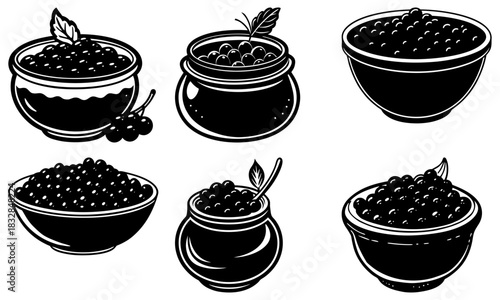 Elegant caviar collection in bowls ready for luxurious dining experiences and gourmet culinary creations, perfect for upscale restaurants and food branding