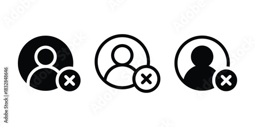 Remove user icon. Delete account icon. Delete user icon set