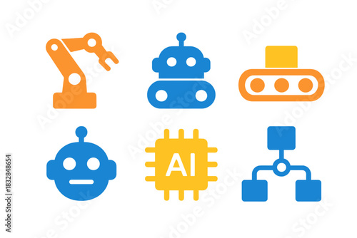 Glowing icons of ai and robotics featuring robots and circuitry symbols