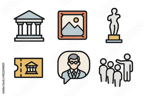 Icons representing museum, art, and culture with diverse themes and activities