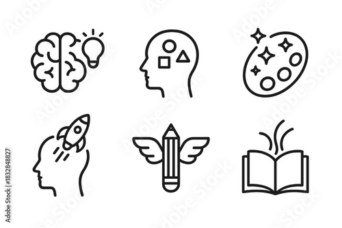 Icons of creativity and learning: brain, art, ideas, innovation, knowledge