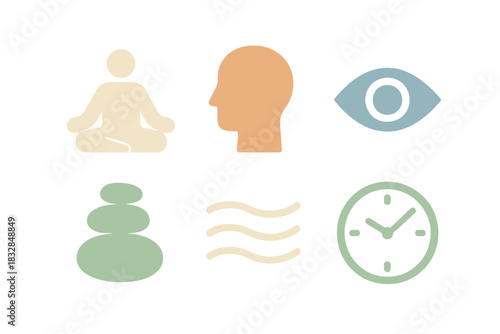 Mindfulness and meditation symbols with calming visuals