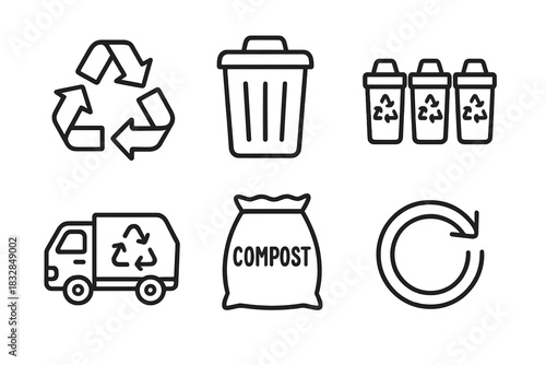 Recycling and composting icon set: eco-friendly waste management symbols