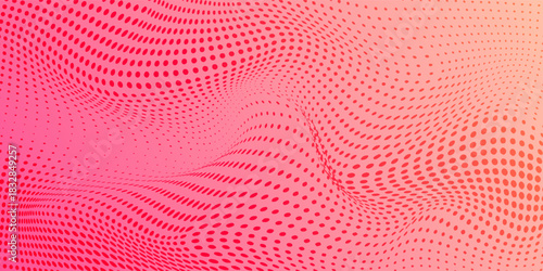Pink orange polka dots gradient halftone background. Pop art cartoon dot texture with comic graphic design, Horizontal abstract pattern wall for cover digital technology. Vector ilustration