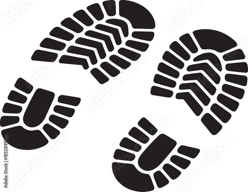 Footprint illustration black silhouette of shoe print isolated on white background