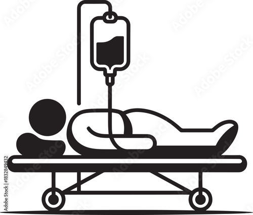 Patient on a gurney with IV drip simple flat illustration for medical and healthcare concepts isolated on white backgroun
