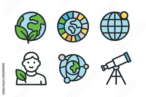 Sustainable development and global exploration icons