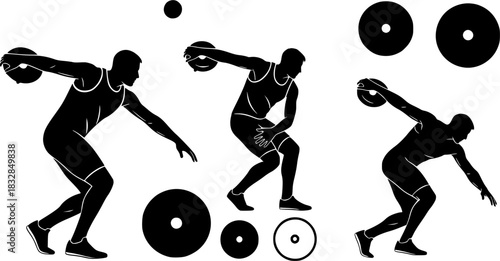 Discus thrower silhouette, Discus silhouettes, Discus thrower player silhouette, Discus thrower, Discus, Discus thrower player, Discus thrower