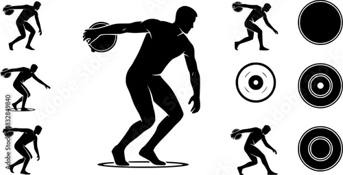 Discus thrower silhouette, Discus silhouettes, Discus thrower player silhouette, Discus thrower, Discus, Discus thrower player, Discus thrower