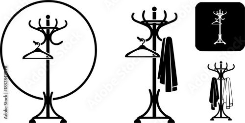 Coat stand, Coat stand silhouette, Coat stand vectors, Cloths stand logo, Cloths stand, Cloths stand set