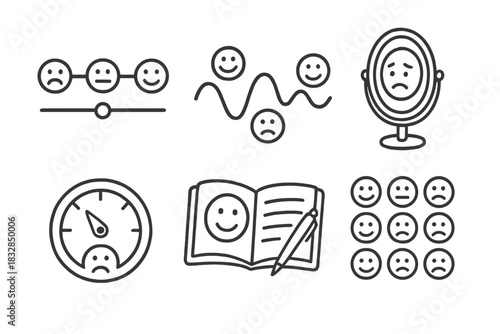 Emotional expression icons: mood tracker and reflection symbols