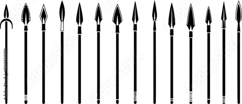 Spear silhouettes, Spear, Ancient spear, Ancient spear silhouette, Spear vector illustration set