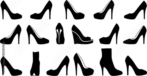 High heels silhouette, Woman shoe silhouettes, Shoes silhouettes, High heels shoes, Woman shoe, Shoes, Shoes clipart, High heels vector set