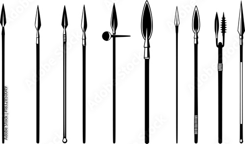 Spear silhouettes, Spear, Ancient spear, Ancient spear silhouette, Spear vector illustration set