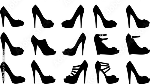 High heels silhouette, Woman shoe silhouettes, Shoes silhouettes, High heels shoes, Woman shoe, Shoes, Shoes clipart, High heels vector set