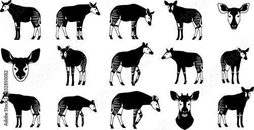 Okapi animal silhouettes, Okapi, Okapi silhouettes, Okapi animal, Okapi clipart, Okapi animal vector set