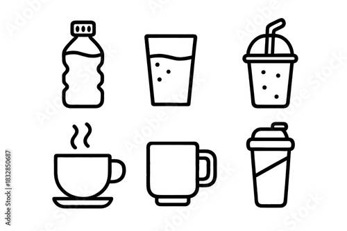 Set of beverage icons: coffee, water, soda, smoothie