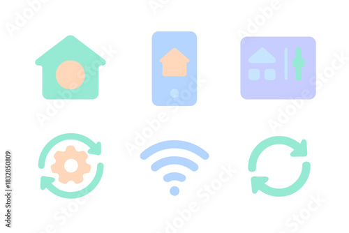 Futuristic smart home interface with wireless connectivity and automation icons