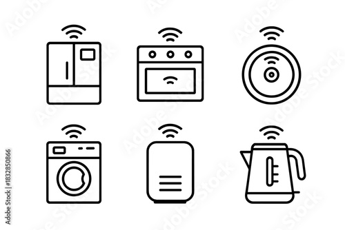 Smart home appliances: wi-fi connected icons for modern household devices