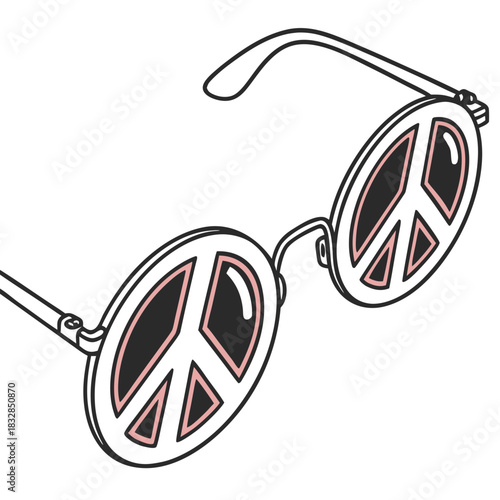Round sunglasses with peace symbol design in black and pink  