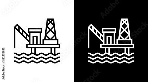 Oil Rig  White Icon Set Design