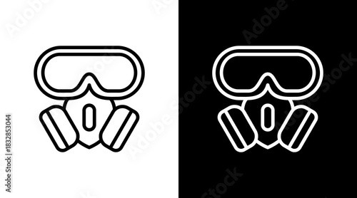 Gas Mask Worker  White Icon Set Design