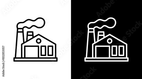Industrial Building  White Icon Set Design