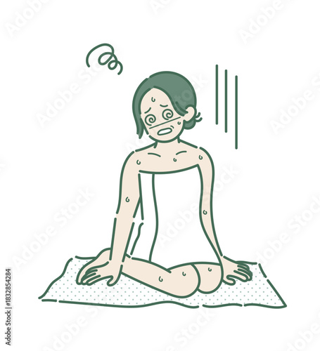 風呂上がりにヒートショックになる40代女性のイラスト