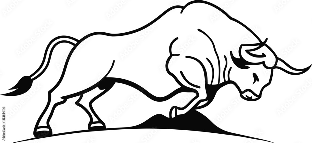 Fototapeta premium Angry bull charging silhouette isolated on transparent background