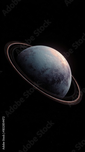 Planet with rings seen from space at distant view
