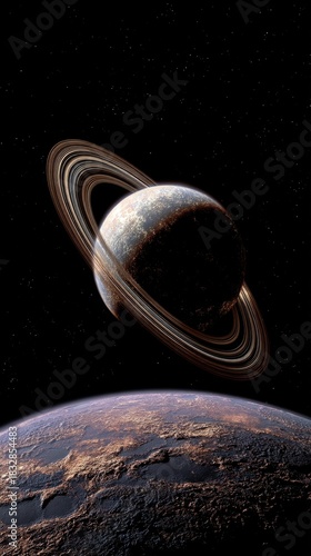 Planet with rings over another world