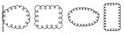 Vector frame set featuring four loopy and curly hand drawn line art frames, perfect for borders, text boxes, photo decoration, scrapbooking, or social media post design.