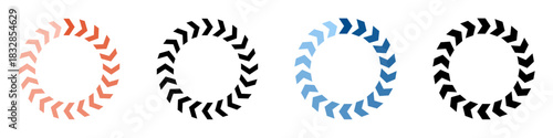 Oval gradient chevron arrow ring vector illustrations resembling loading indicators, perfect for web design interface elements or abstract technical graphics.
