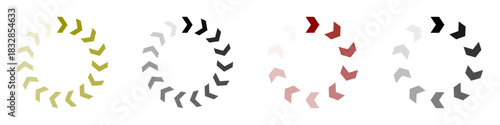 Set of gradient chevron arrow circle vector illustrations resembling loading progress icons for web design animation or abstract technical backgrounds and digital interface concepts.