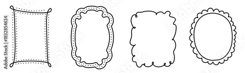 Vector frame set featuring four wavy and scalloped hand drawn line art frames, ideal for borders, text boxes, photo decorations, scrapbooking, or social media design.