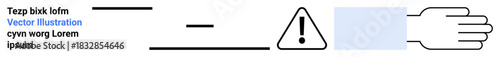Safety communication, minimal design, warnings, preventive measures, workplace signage, educational tools. A warning icon, hand graphic and text presented with linear elements. Safety communication