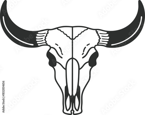 Wide bull skull horns silhouette isolated on transparent background