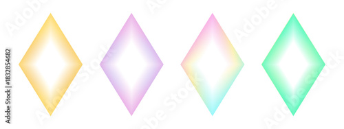 Soft glow gradient diamond shape vector elements in pastel colors, creating a magical ethereal light effect, perfect for graphic design overlays, social media, or aesthetic backgrounds.