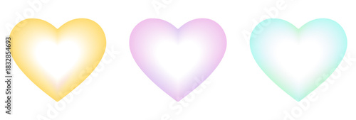 Soft glow gradient heart shape vector elements in pastel colors creating a romantic ethereal light effect, perfect for wedding, greeting posts, social media or aesthetic graphic design.