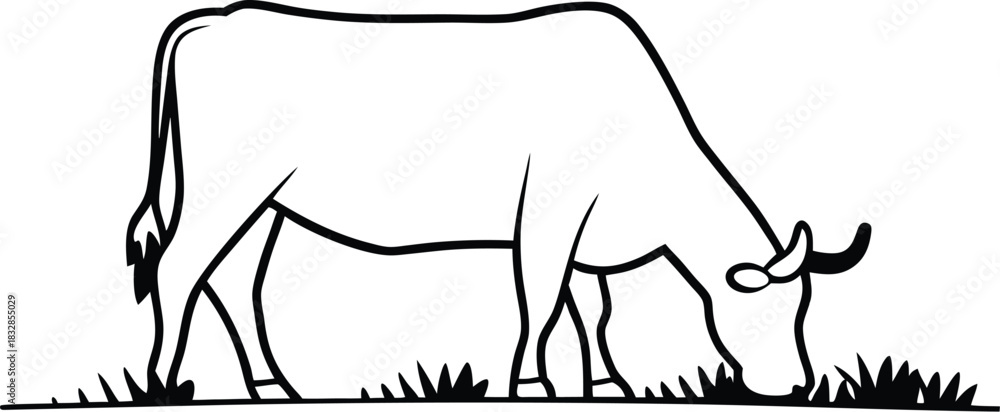 Obraz premium Minimalist grazing bull silhouette isolated on transparent background