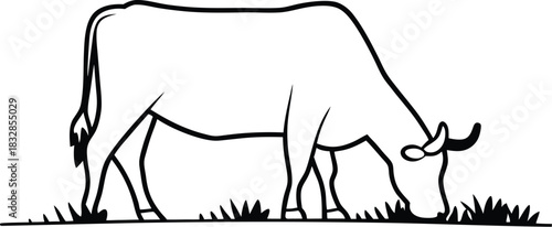 Minimalist grazing bull silhouette isolated on transparent background