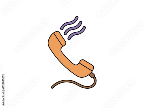 Orange retro telephone handset illustration with purple wavy lines indicating sound or signal on a black background stylized abstract organic shape vector graphic with smooth gradient