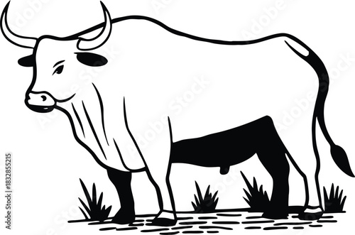 Rough sketch bull silhouette isolated on transparent background