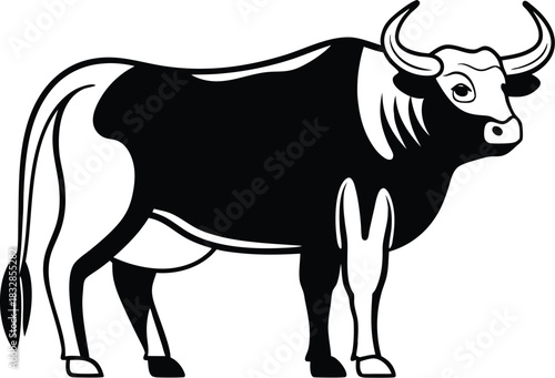 Side view standing bull silhouette isolated on transparent background